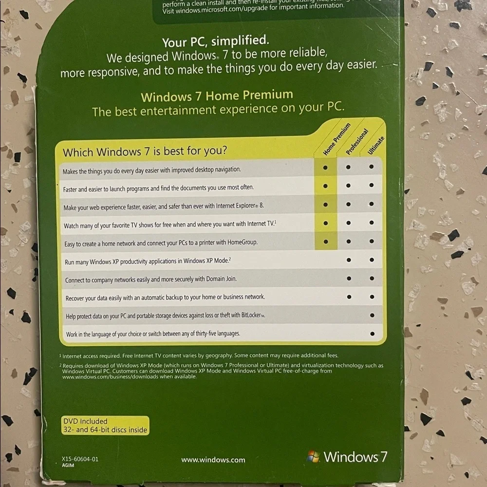 Microsoft Windows 7 Home Premium Upgrade 32 & 64 Bit DVDs MS WINDOWS